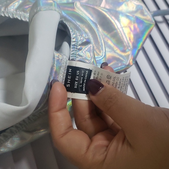 SHEIN Women's Holographic Drawstring Side Chain Strap Crop Halter Top- Small - Picture 11 of 11